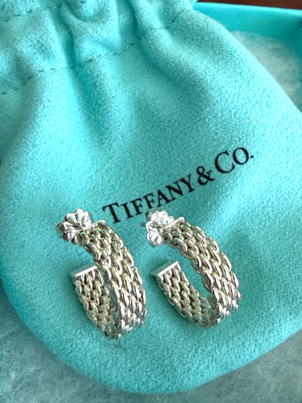 Tiffany & Co. Somerset Mesh Hoop Huggie Earrings